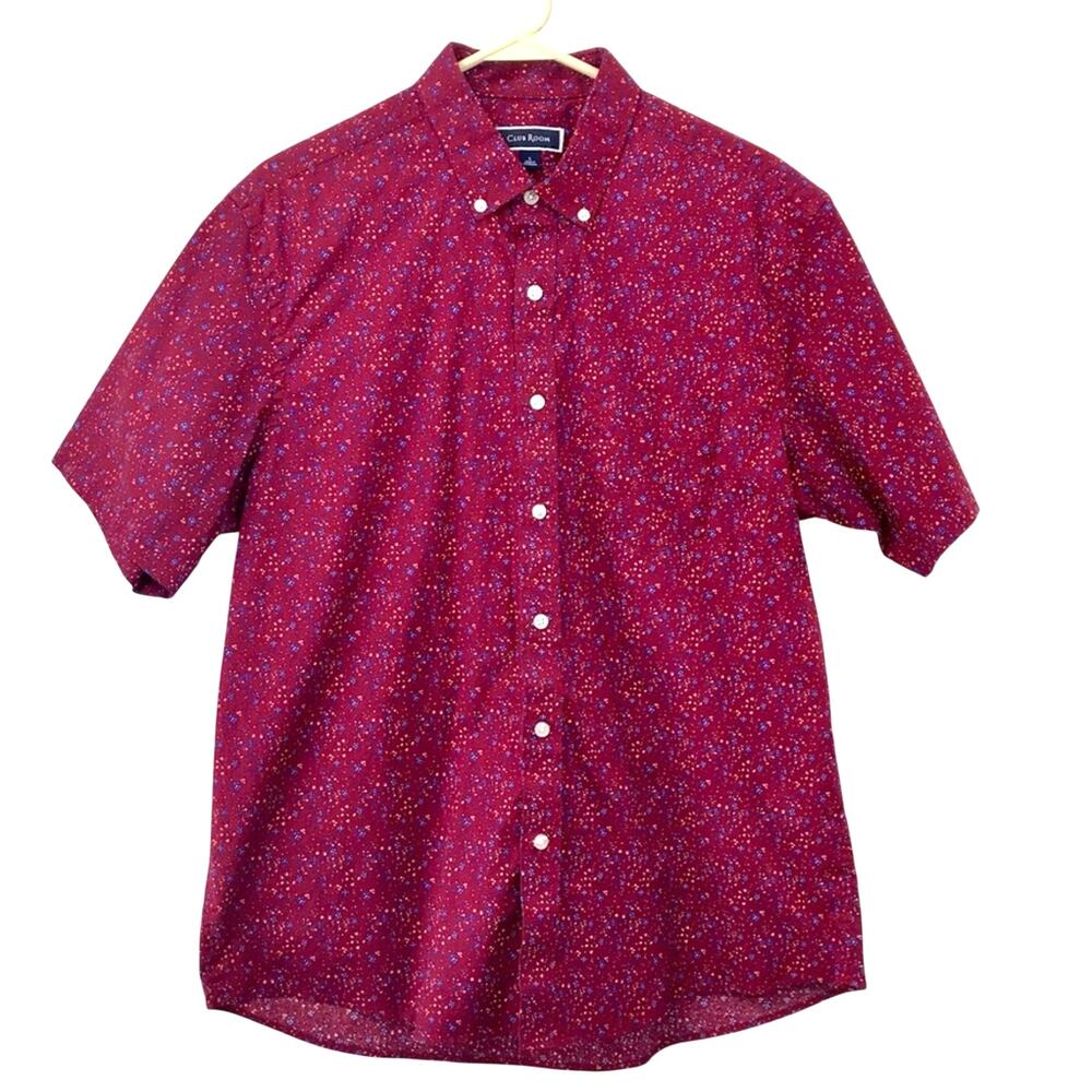 Men's Club Room Red and Blue Floral Shirt Short Sleeves Button Front